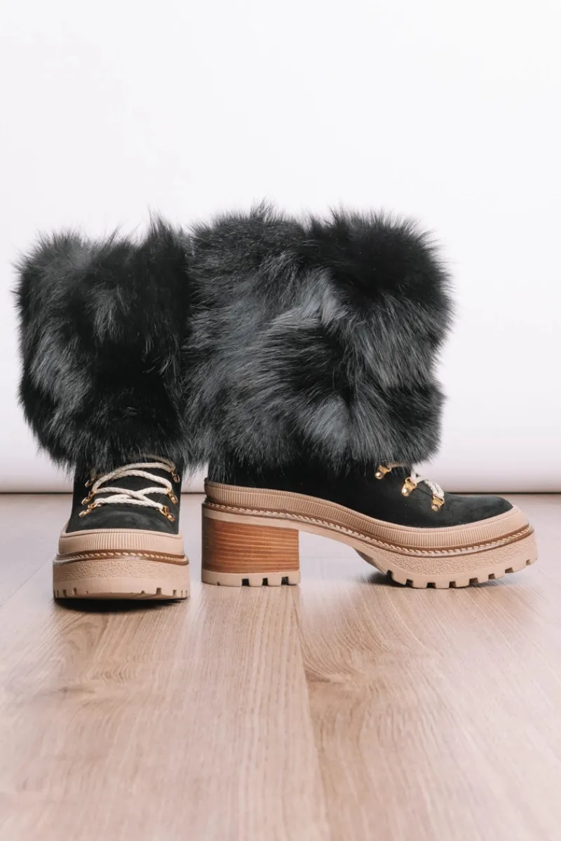 Clearance Lace-Up Adjustable Cuff - Fox & Suede Fur Boots Women Fox|Boots & Handbags