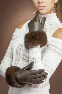 Leather Gloves - Natural Mink Fur Trim Women Gloves