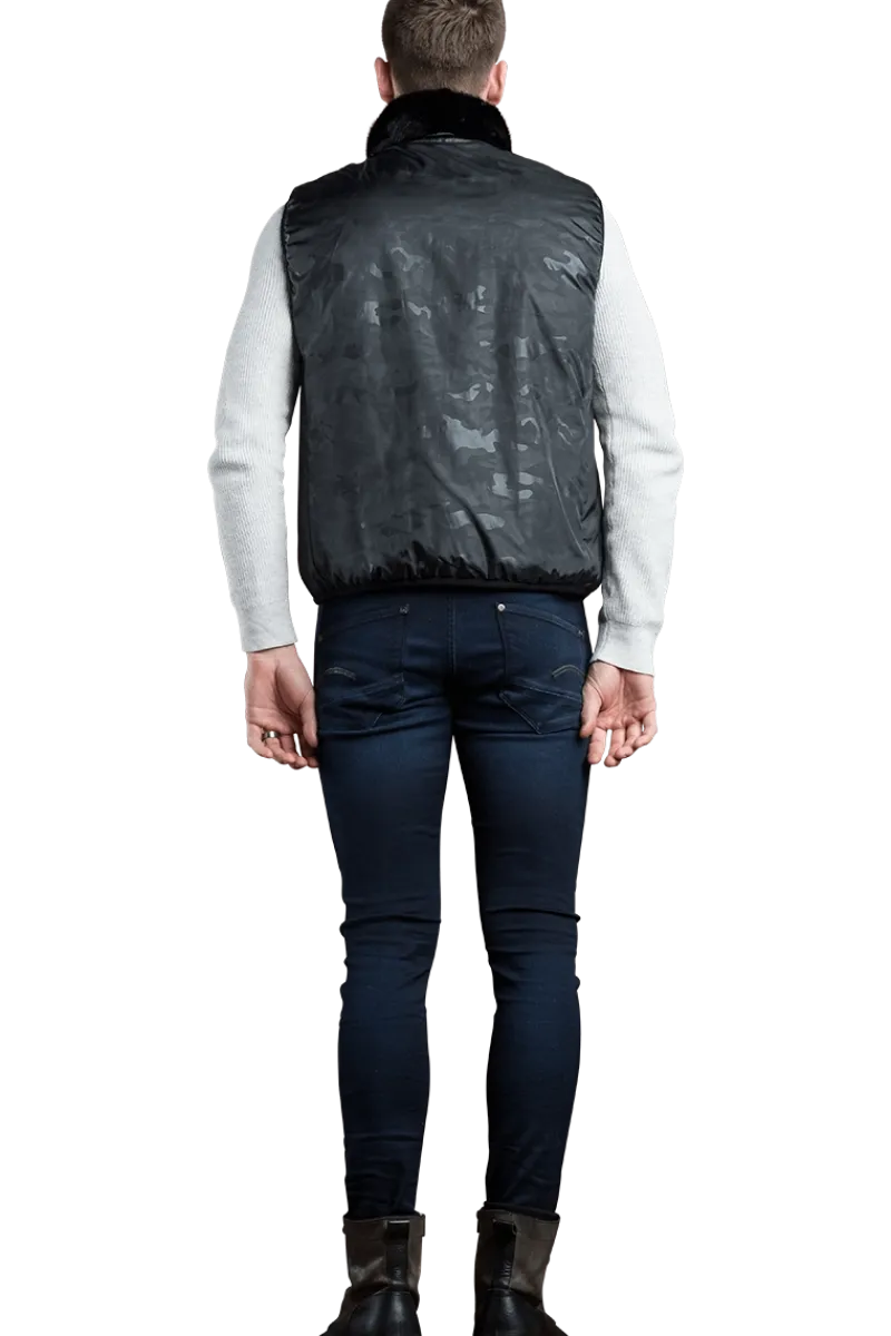 Clearance Men's 2 in 1 Camo Print Hooded Shell Jacket-Reversible Zip-Out Black Plucked Mink Fur Vest Women Furs And Shearlings|Mink