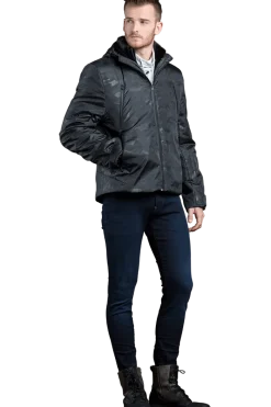 Clearance Men's 2 in 1 Camo Print Hooded Shell Jacket-Reversible Zip-Out Black Plucked Mink Fur Vest Women Furs And Shearlings|Mink