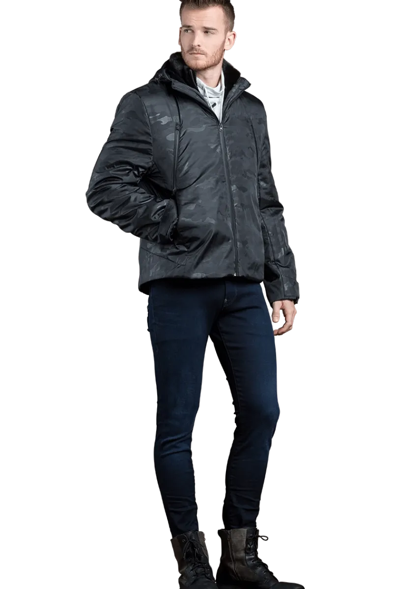 Clearance Men's 2 in 1 Camo Print Hooded Shell Jacket-Reversible Zip-Out Black Plucked Mink Fur Vest Women Furs And Shearlings|Mink
