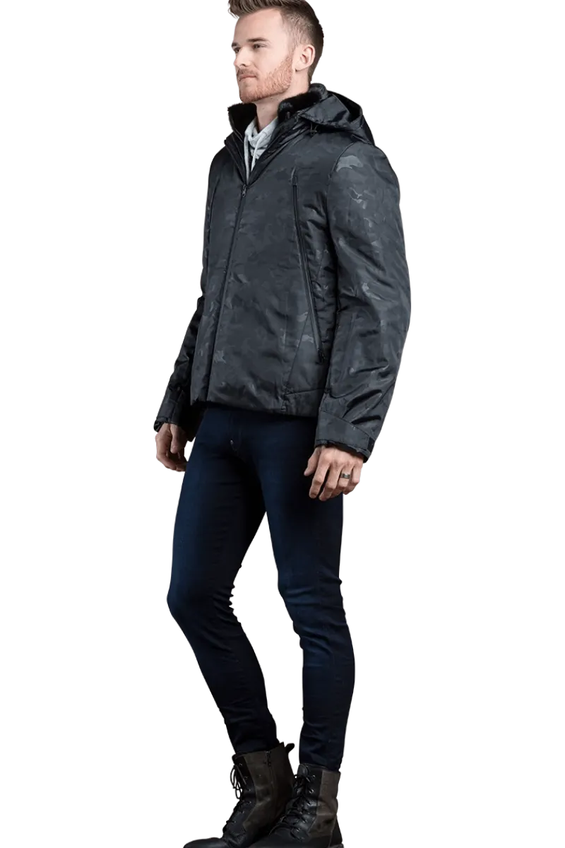 Clearance Men's 2 in 1 Camo Print Hooded Shell Jacket-Reversible Zip-Out Black Plucked Mink Fur Vest Women Furs And Shearlings|Mink