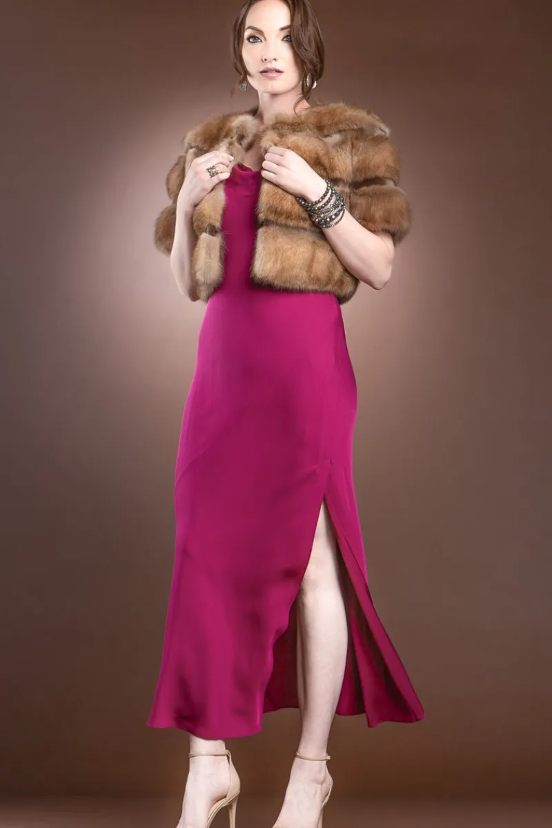 Best Natural Canadian Sable - Smoke Gray Sheared Mink Fur Jacket Bolero Women Fur Jackets