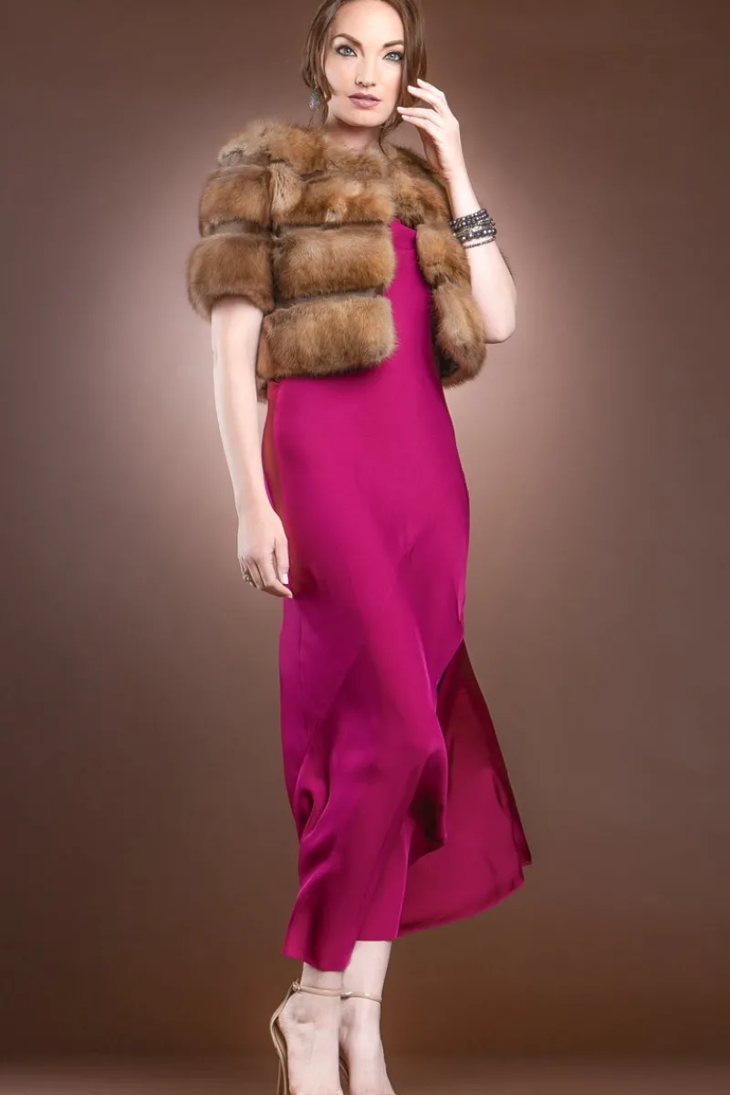 Best Natural Canadian Sable - Smoke Gray Sheared Mink Fur Jacket Bolero Women Fur Jackets