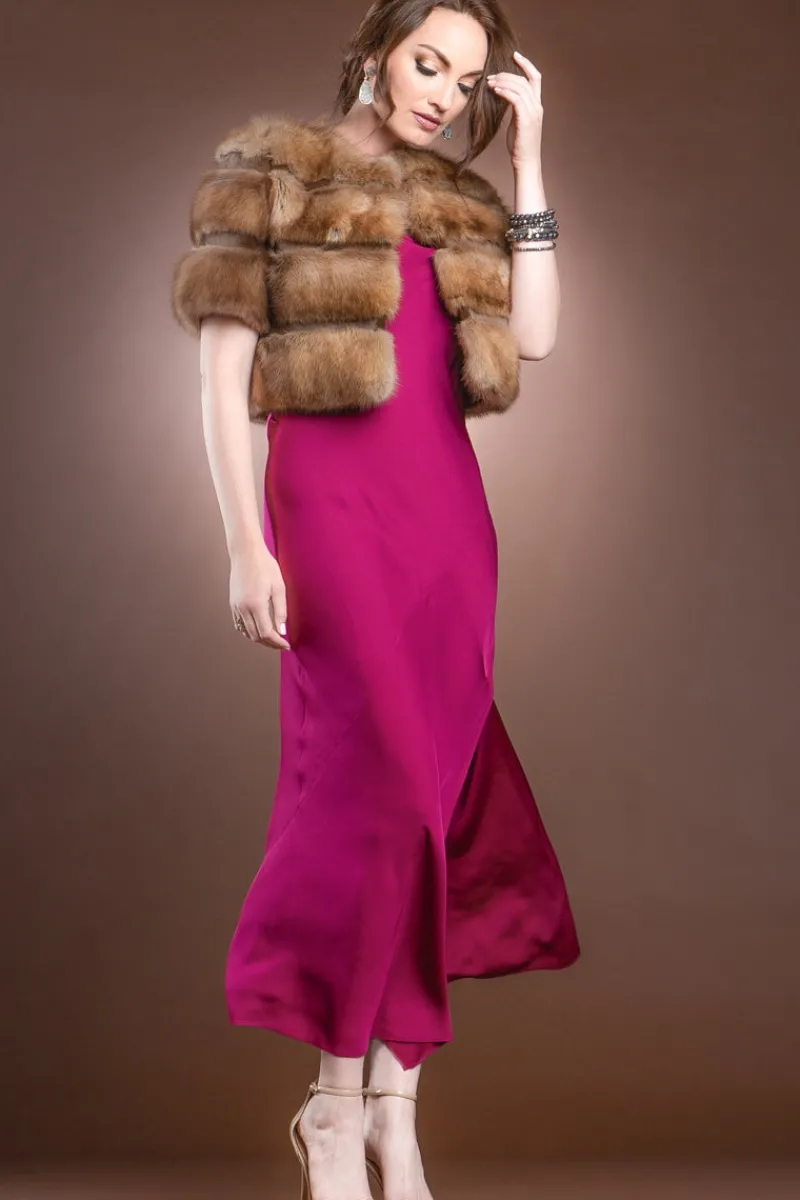 Best Natural Canadian Sable - Smoke Gray Sheared Mink Fur Jacket Bolero Women Fur Jackets