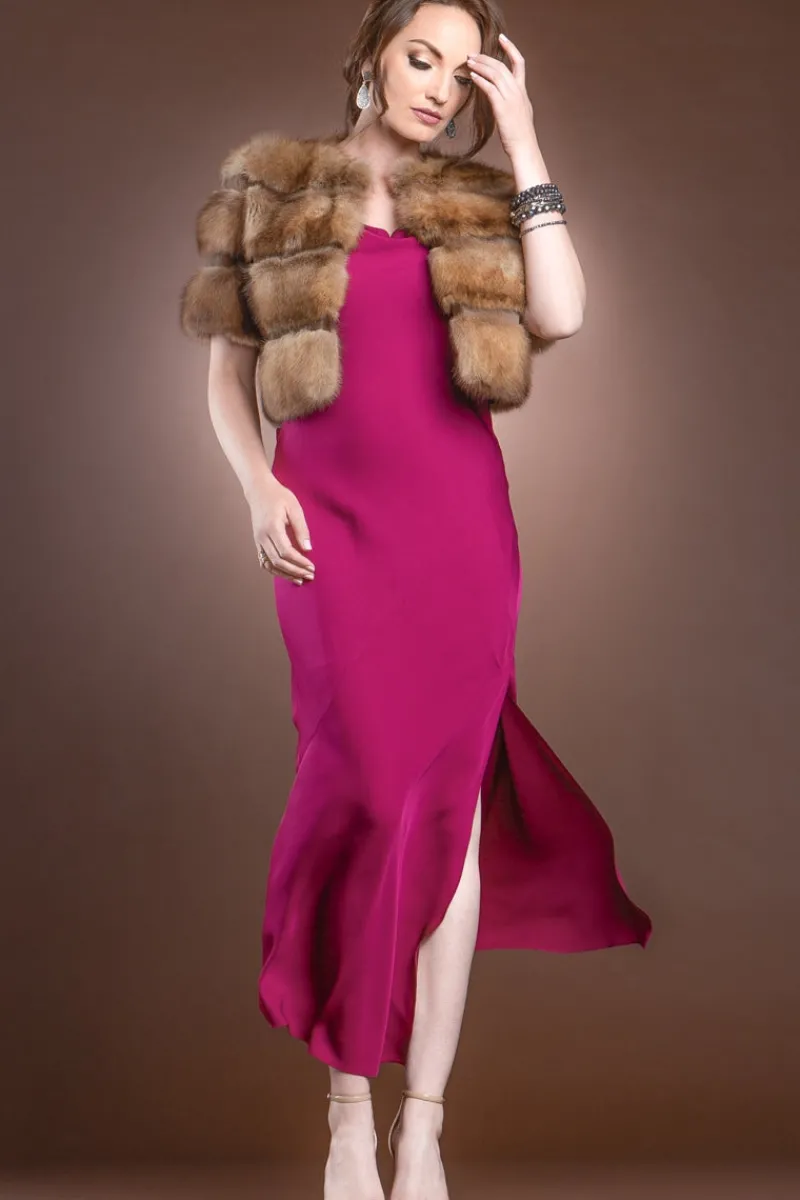 Best Natural Canadian Sable - Smoke Gray Sheared Mink Fur Jacket Bolero Women Fur Jackets