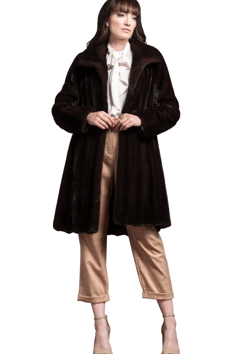 Online Natural Mid-Length Mink Fur Coat - Wing Collar - Straight Sleeve Women Mink|Fur Coats