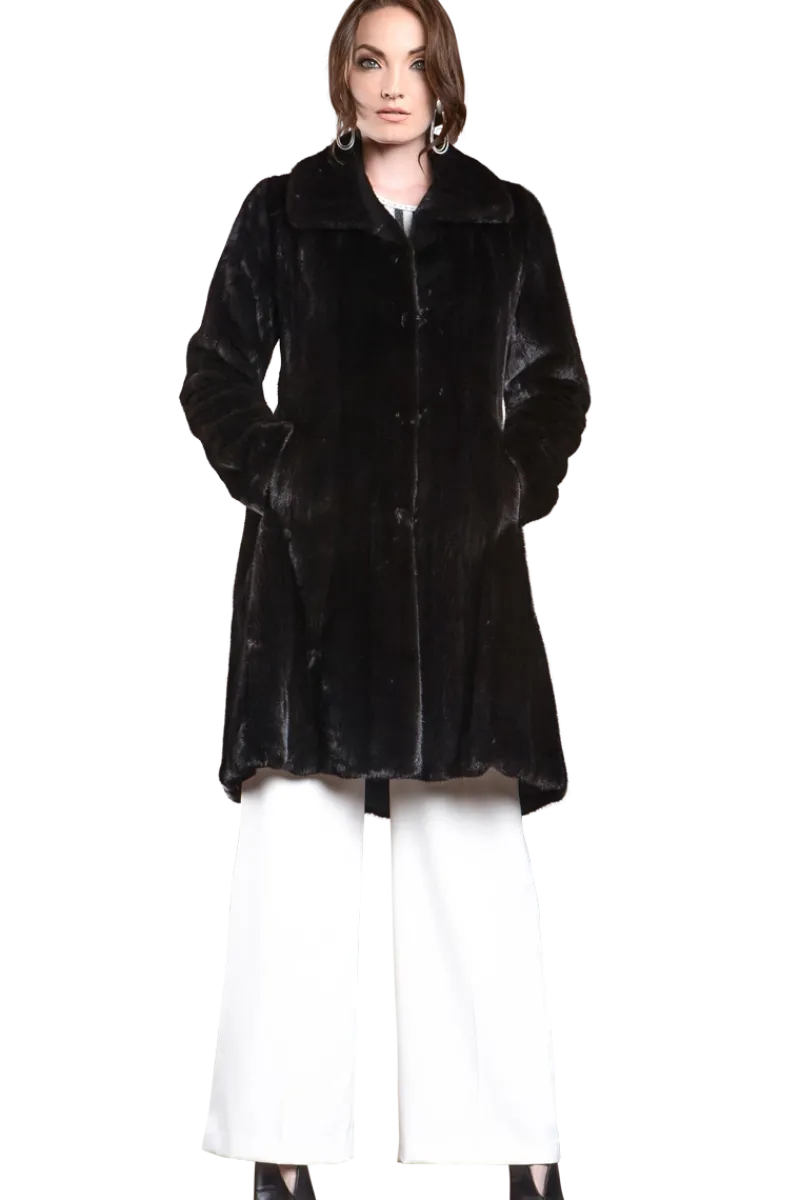 Online Natural Mid-Length Mink Fur Coat - Wing Collar - Straight Sleeve Women Mink|Fur Coats