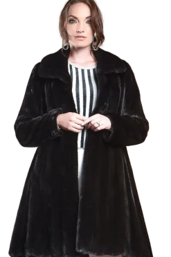 Online Natural Mid-Length Mink Fur Coat - Wing Collar - Straight Sleeve Women Mink|Fur Coats