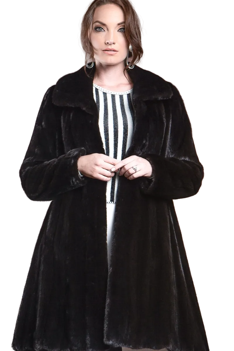 Online Natural Mid-Length Mink Fur Coat - Wing Collar - Straight Sleeve Women Mink|Fur Coats
