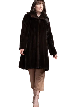 Online Natural Mid-Length Mink Fur Coat - Wing Collar - Straight Sleeve Women Mink|Fur Coats