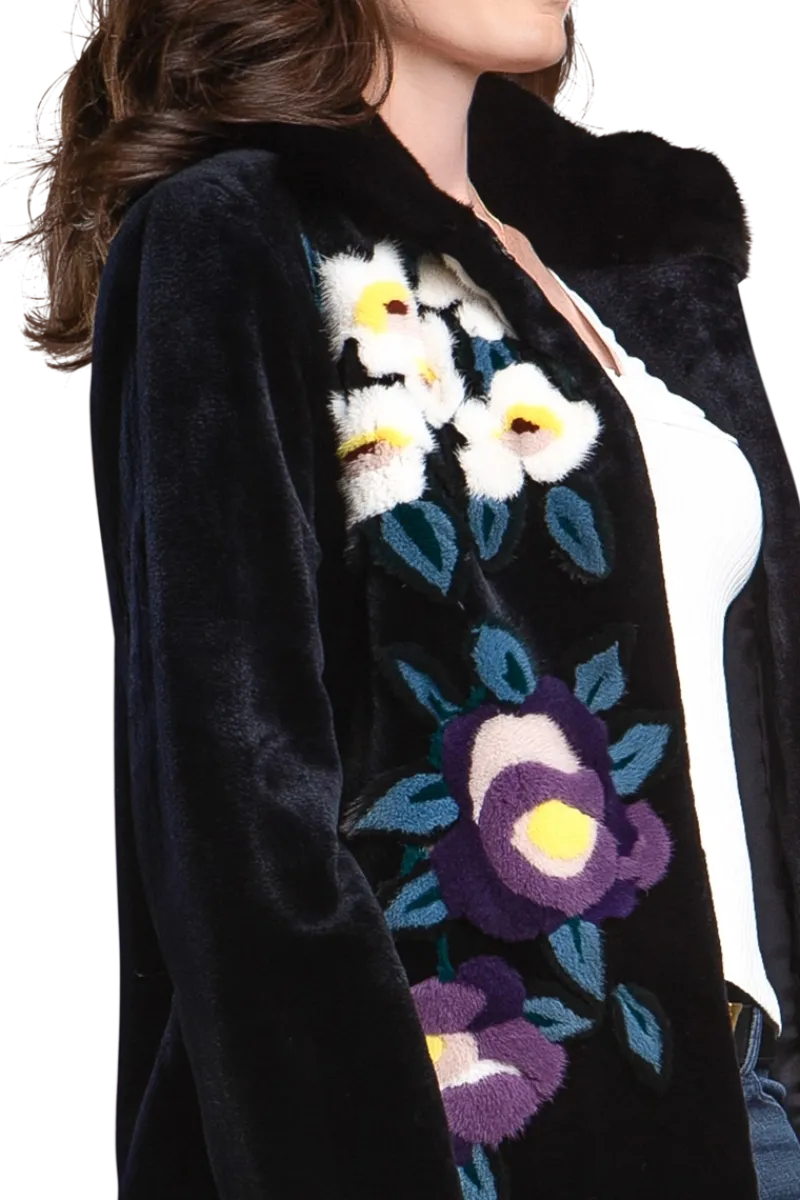 Sale Navy Floral Sheared Mink Fur Jacket Women Fur Jackets