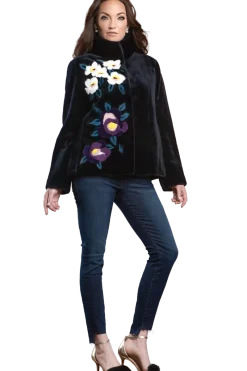 Sale Navy Floral Sheared Mink Fur Jacket Women Fur Jackets
