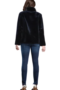 Sale Navy Floral Sheared Mink Fur Jacket Women Fur Jackets