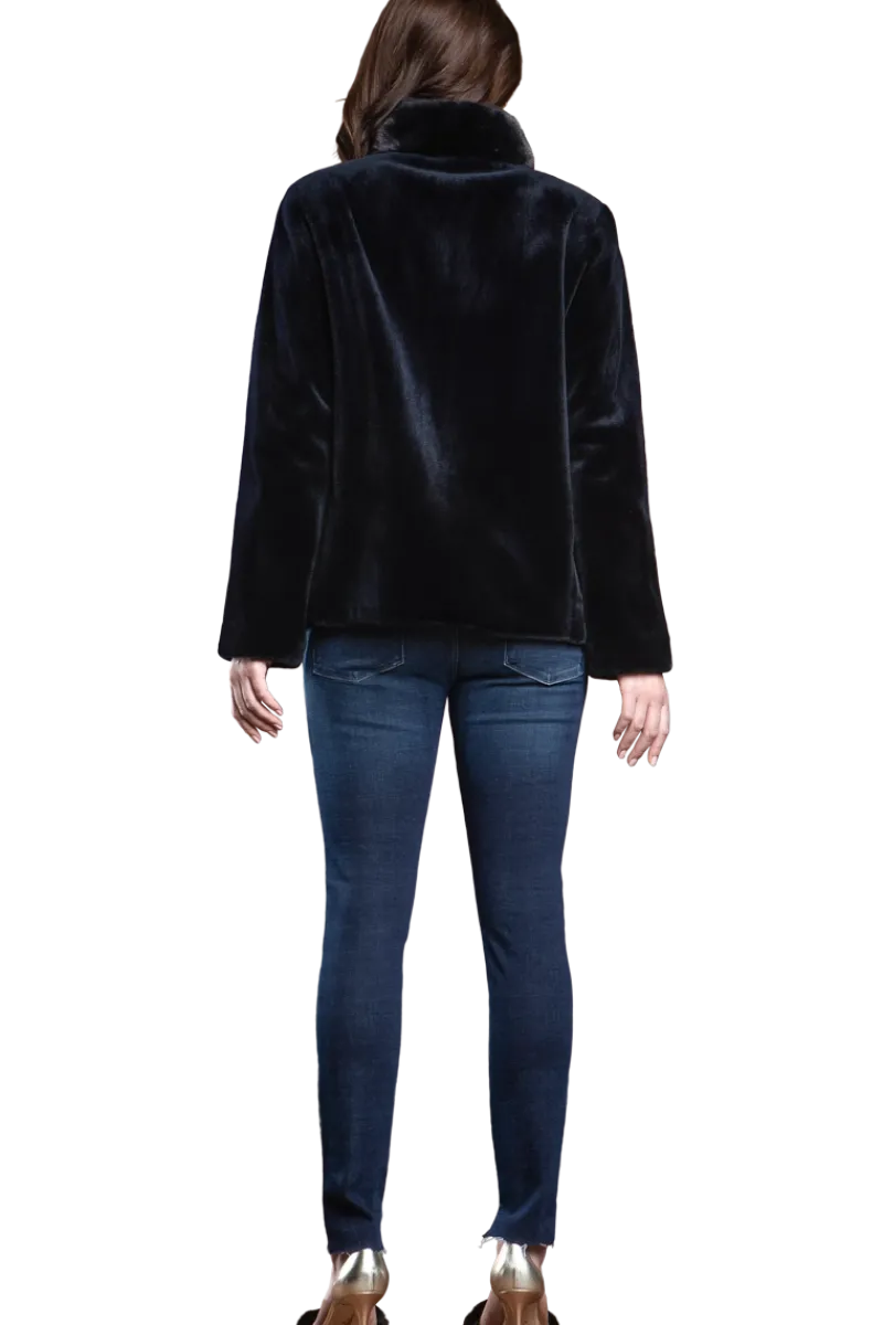 Sale Navy Floral Sheared Mink Fur Jacket Women Fur Jackets