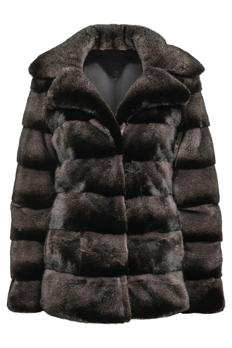 New Horizontal Mink Fur Jacket - Notch Collar Women Fur Jackets