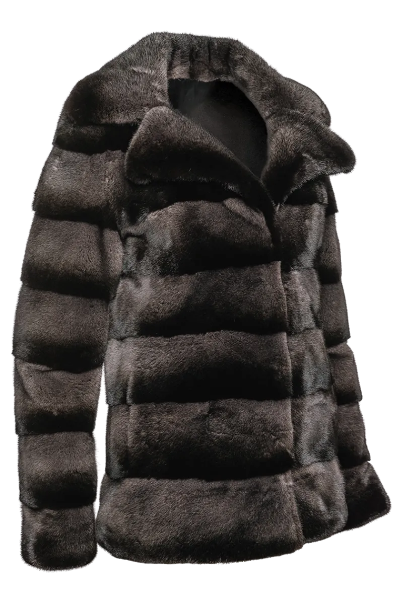New Horizontal Mink Fur Jacket - Notch Collar Women Fur Jackets