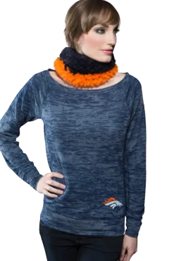 Orange and Navy Rex Rabbit Fur Funnel Women Scarves|Rex Rabbit