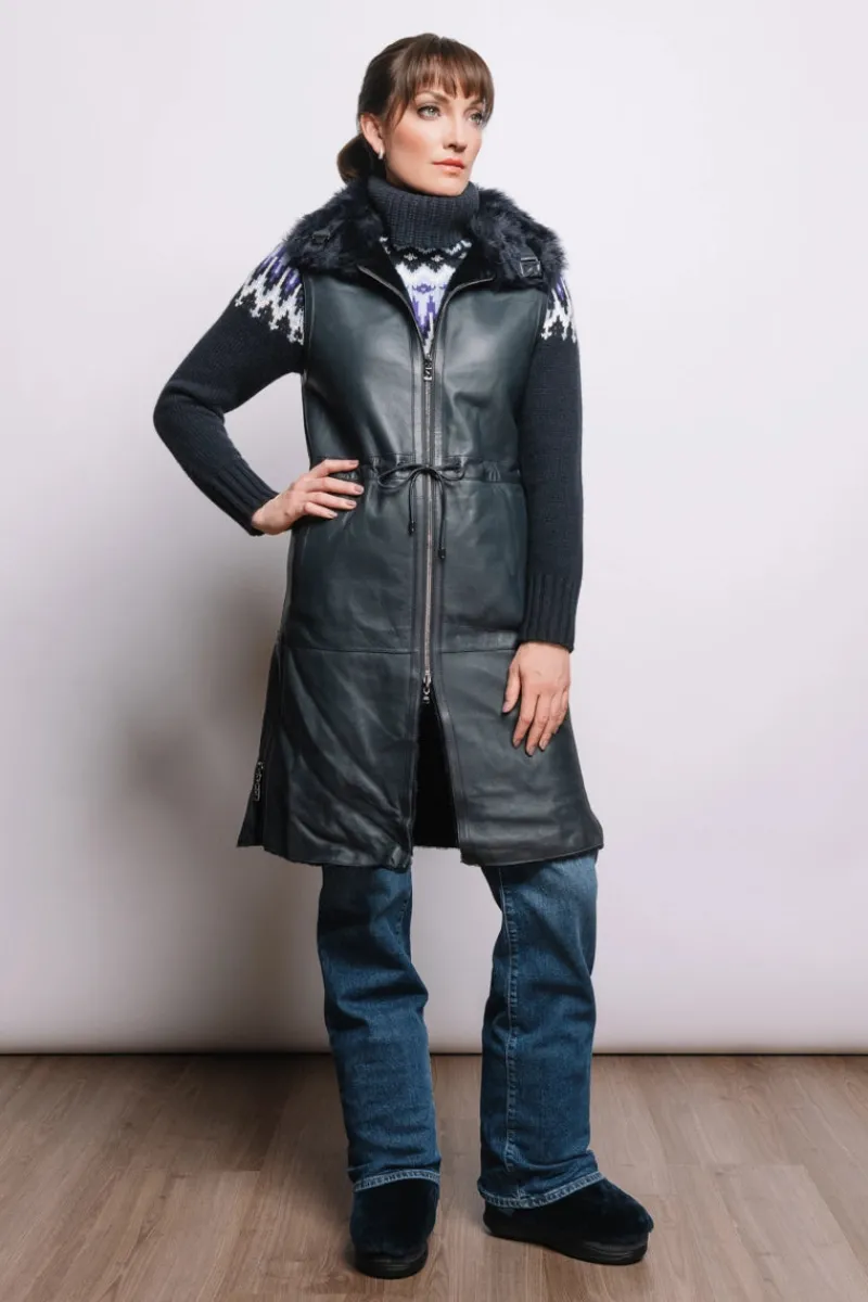 Sale Pepita Reversible Leather & Shearling Vest Women Lamb