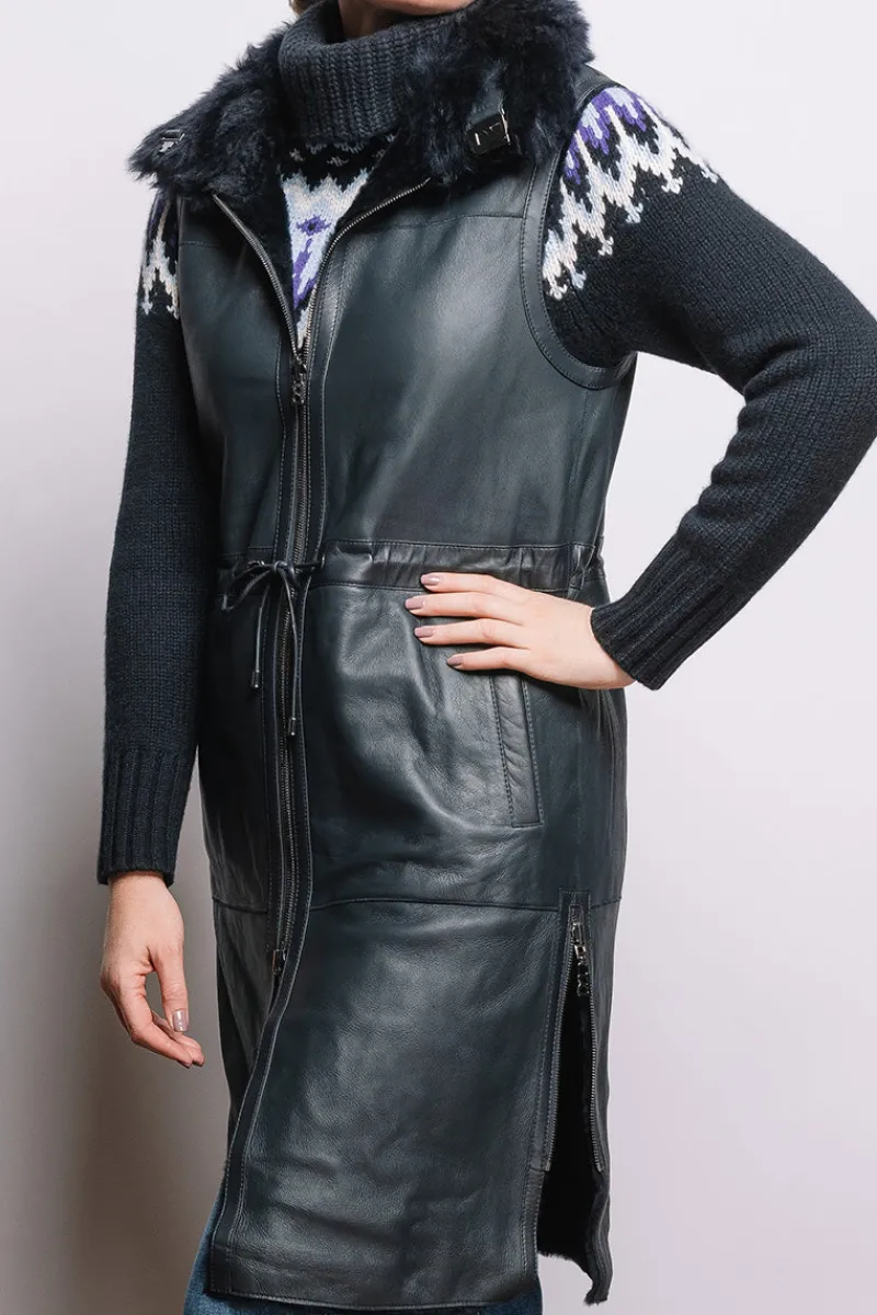 Sale Pepita Reversible Leather & Shearling Vest Women Lamb