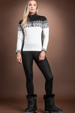 New Pina White - Black Sporty Edelweiss T-Neck 1/ 2 Zip Merintech Merino Base Layer Sweater Women Ski Layers