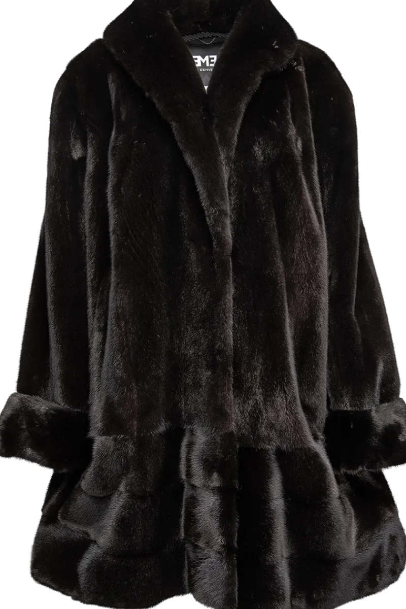 Outlet Plus Size Fashionable Mid Length Mink Fur Coat - Shawl Collar - Horizontal Hem Women Mink|Fur Coats