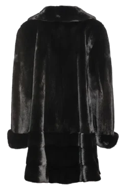 Outlet Plus Size Fashionable Mid Length Mink Fur Coat - Shawl Collar - Horizontal Hem Women Mink|Fur Coats