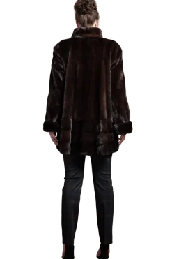 Outlet Plus Size Fashionable Mid Length Mink Fur Coat - Shawl Collar - Horizontal Hem Women Mink|Fur Coats
