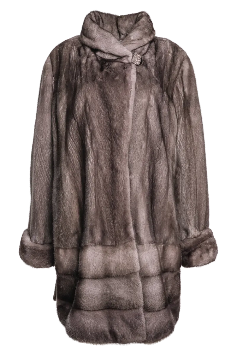 Outlet Plus Size Fashionable Mid Length Mink Fur Coat - Shawl Collar - Horizontal Hem Women Mink|Fur Coats