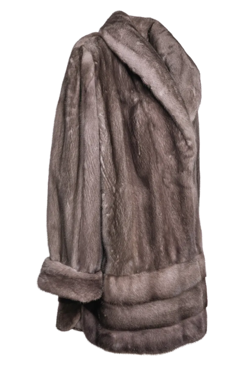 Outlet Plus Size Fashionable Mid Length Mink Fur Coat - Shawl Collar - Horizontal Hem Women Mink|Fur Coats