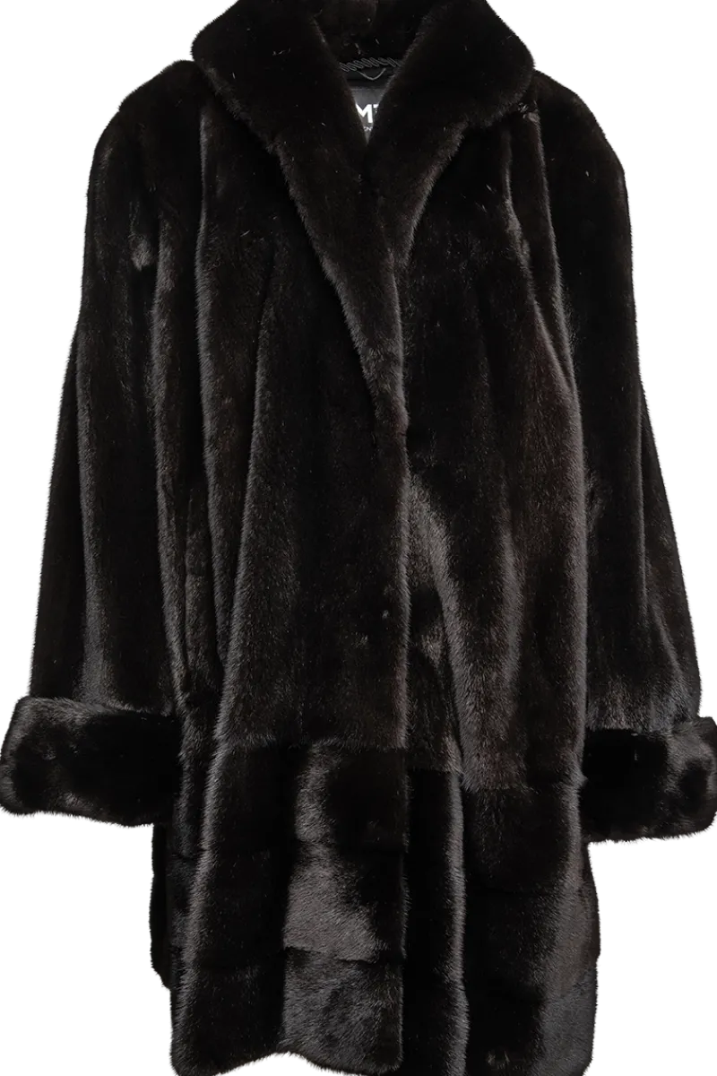 Outlet Plus Size Fashionable Mid Length Mink Fur Coat - Shawl Collar - Horizontal Hem Women Mink|Fur Coats