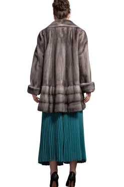 Outlet Plus Size Fashionable Mid Length Mink Fur Coat - Shawl Collar - Horizontal Hem Women Mink|Fur Coats