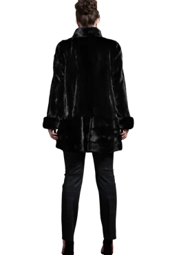 Outlet Plus Size Fashionable Mid Length Mink Fur Coat - Shawl Collar - Horizontal Hem Women Mink|Fur Coats
