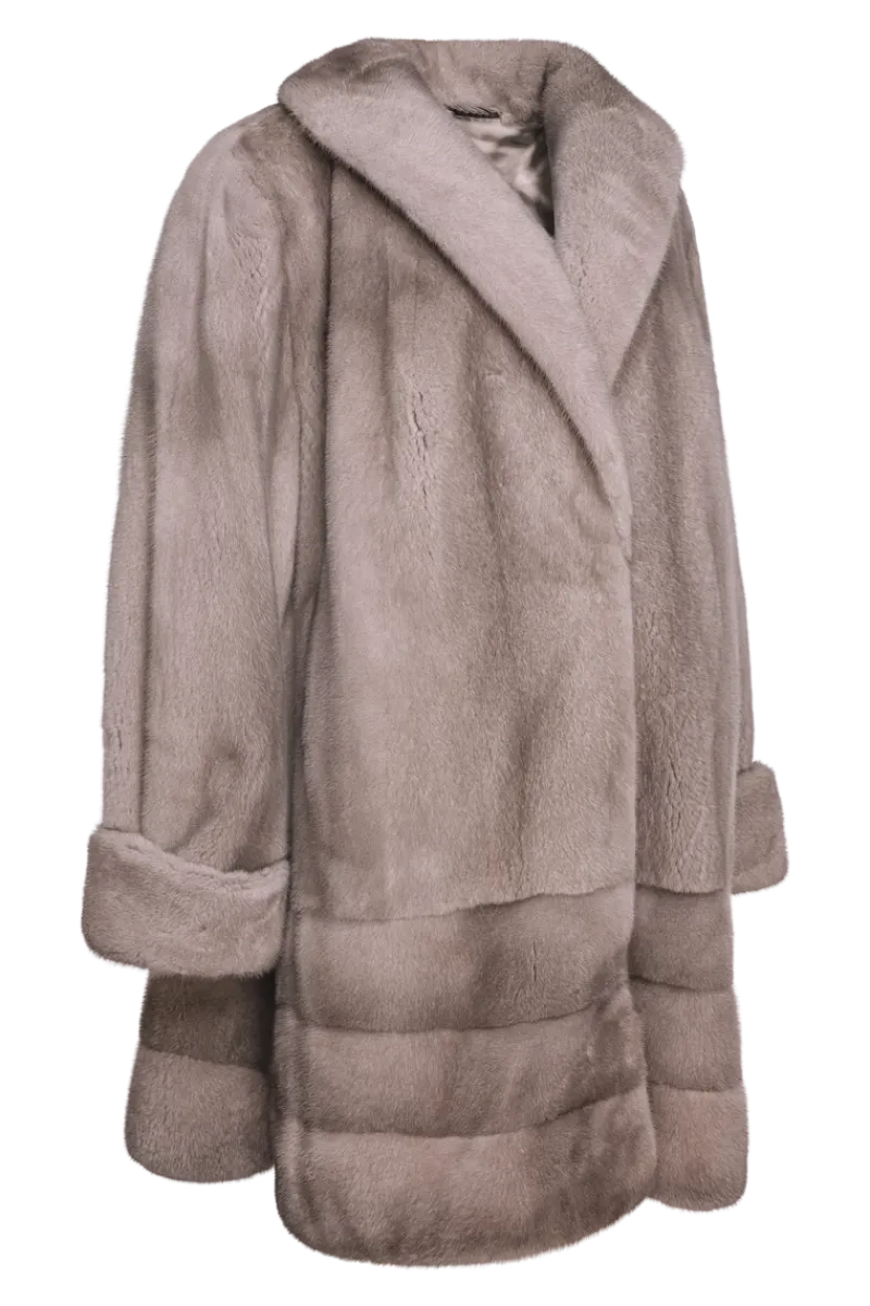 Outlet Plus Size Fashionable Mid Length Mink Fur Coat - Shawl Collar - Horizontal Hem Women Mink|Fur Coats