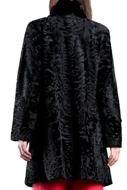 Hot Reversible Swakara and Chinchilla Fitted Mid-Length Fur Coat Women Lamb|Fur Coats