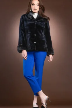 Discount Reversible 4 Button Sheared Horizontal Mink Fur Jacket - LH Mink Collar & Turn Back Cuffs Women Fur Jackets