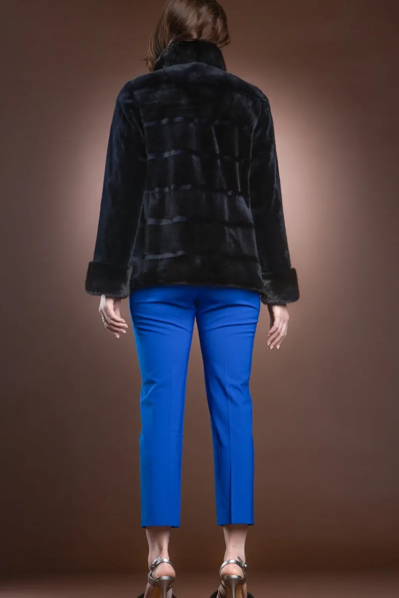 Discount Reversible 4 Button Sheared Horizontal Mink Fur Jacket - LH Mink Collar & Turn Back Cuffs Women Fur Jackets