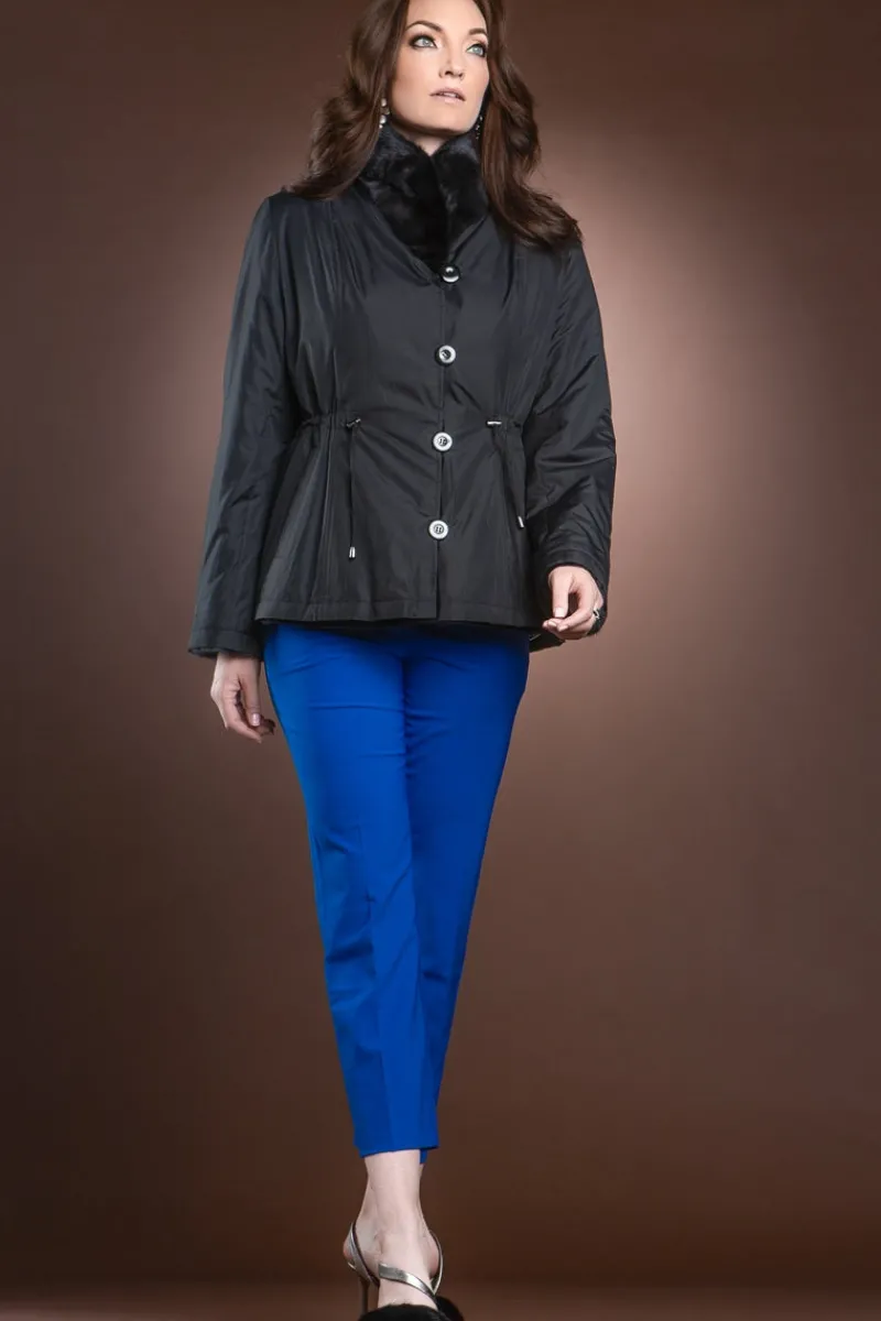 Discount Reversible 4 Button Sheared Horizontal Mink Fur Jacket - LH Mink Collar & Turn Back Cuffs Women Fur Jackets