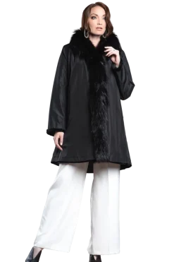 Online Reversible Fitted Sheared Mid Length Mink and Fox Fur Coat Women Mink|Fur Coats