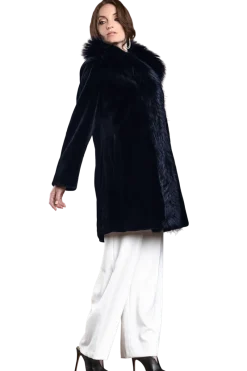 Online Reversible Fitted Sheared Mid Length Mink and Fox Fur Coat Women Mink|Fur Coats