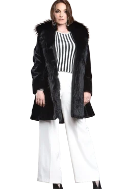 Online Reversible Fitted Sheared Mid Length Mink and Fox Fur Coat Women Mink|Fur Coats