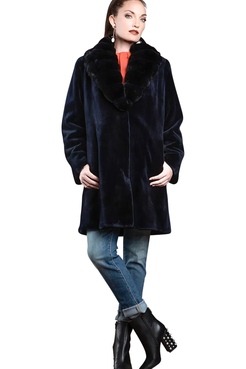 Discount Reversible Fitted Sheared Mid Length Mink Fur Coat - Chinchilla Shawl Collar Women Mink|Fur Coats