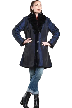 Discount Reversible Fitted Sheared Mid Length Mink Fur Coat - Chinchilla Shawl Collar Women Mink|Fur Coats