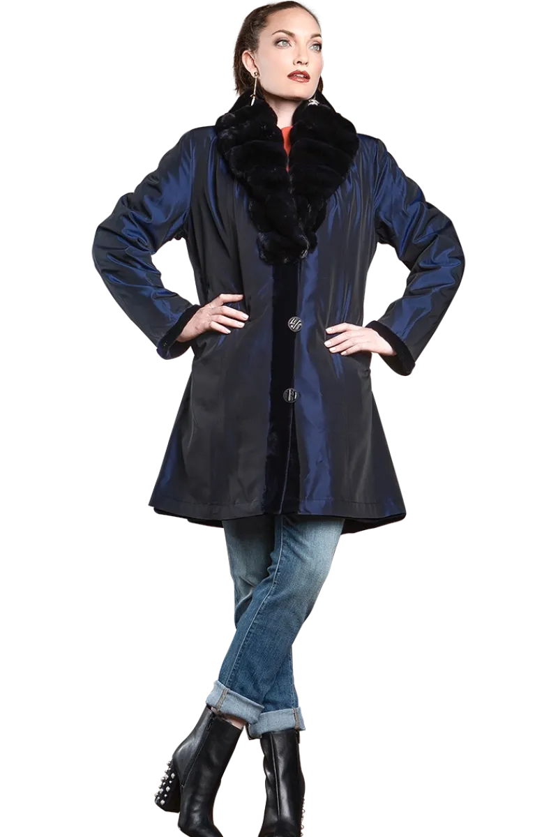 Discount Reversible Fitted Sheared Mid Length Mink Fur Coat - Chinchilla Shawl Collar Women Mink|Fur Coats