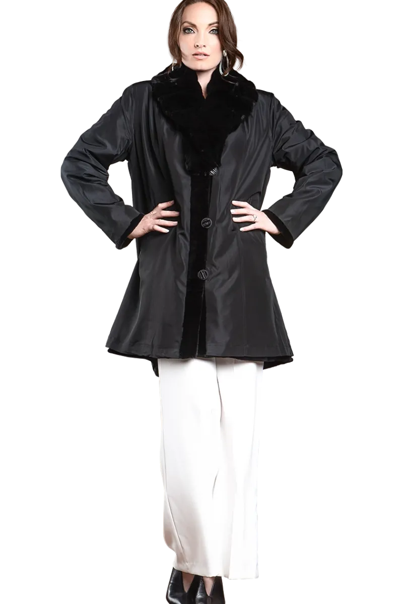 Discount Reversible Fitted Sheared Mid Length Mink Fur Coat - Chinchilla Shawl Collar Women Mink|Fur Coats