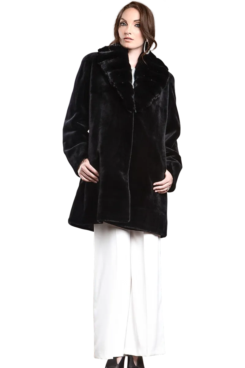 Discount Reversible Fitted Sheared Mid Length Mink Fur Coat - Chinchilla Shawl Collar Women Mink|Fur Coats