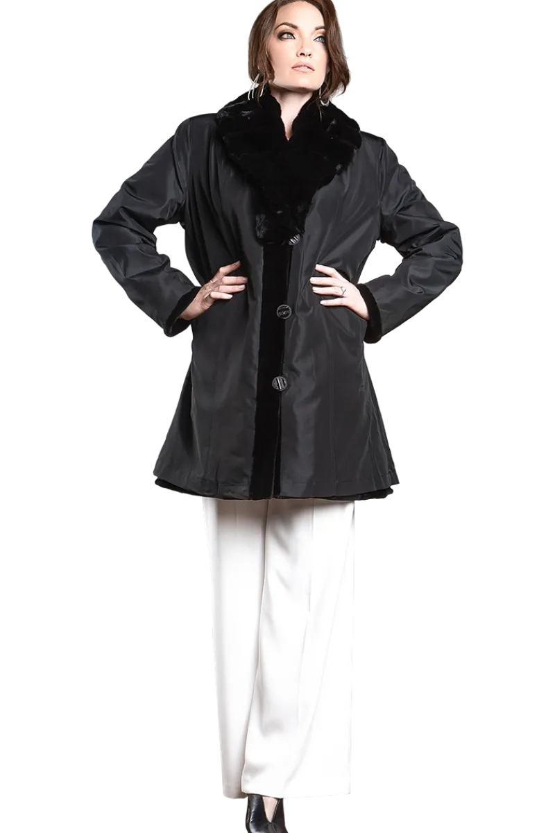 Discount Reversible Fitted Sheared Mid Length Mink Fur Coat - Chinchilla Shawl Collar Women Mink|Fur Coats