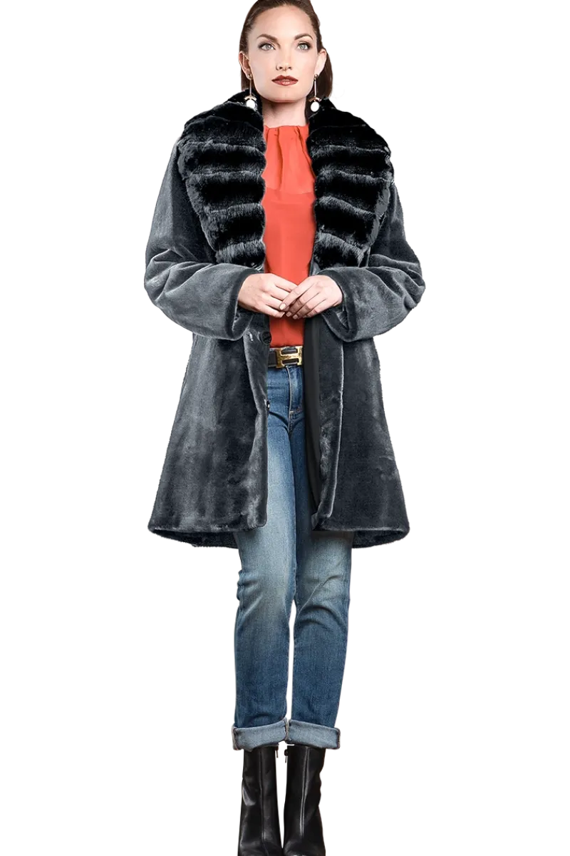 Discount Reversible Fitted Sheared Mid Length Mink Fur Coat - Chinchilla Shawl Collar Women Mink|Fur Coats