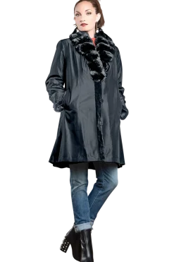 Discount Reversible Fitted Sheared Mid Length Mink Fur Coat - Chinchilla Shawl Collar Women Mink|Fur Coats