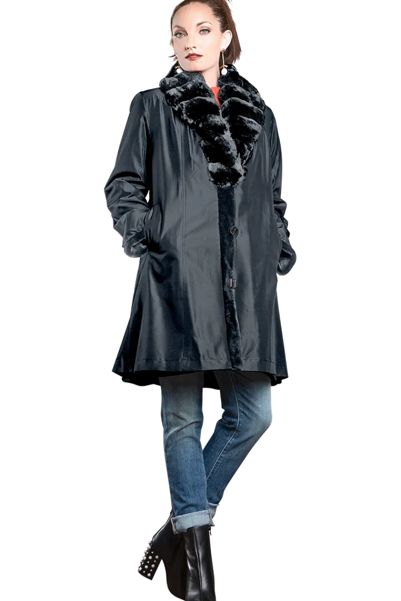 Discount Reversible Fitted Sheared Mid Length Mink Fur Coat - Chinchilla Shawl Collar Women Mink|Fur Coats